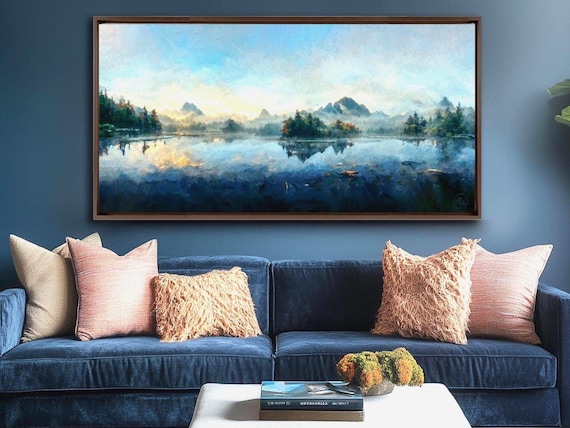 Mountain Lake Wall Art, Landscape Print On Canvas By Mela - Large Gallery Wrapped Canvas Wall Art Prints With/Without Floating Frames
