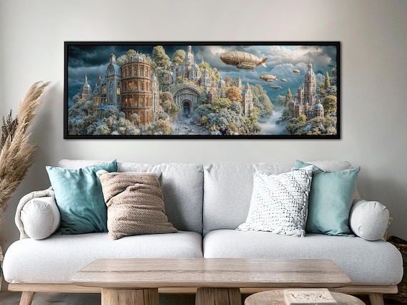 Steampunk Cityscape Canvas – Surreal Victorian Fantasy Wall Art Print