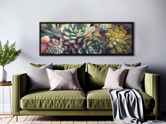 Succulent, Botanical Wall Art, Oil Painting On Canvas By Mela - Large Gallery Wrapped Canvas Wall Art Prints With Or Without Floating Frames