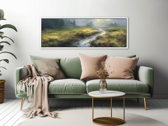 Meadow Stream In Grassy Fields. Aesthetic Wall Art On Canvas By Mela
