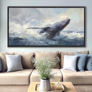 Humpback Whale Wall Art On Canvas By Mela - Large Panoramic Gallery Wrapped Canvas Wall Art Prints With/Without Floating Frame