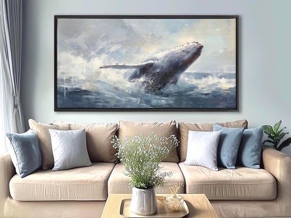 Humpback Whale Wall Art On Canvas By Mela - Large Panoramic Gallery Wrapped Canvas Wall Art Prints With/Without Floating Frame