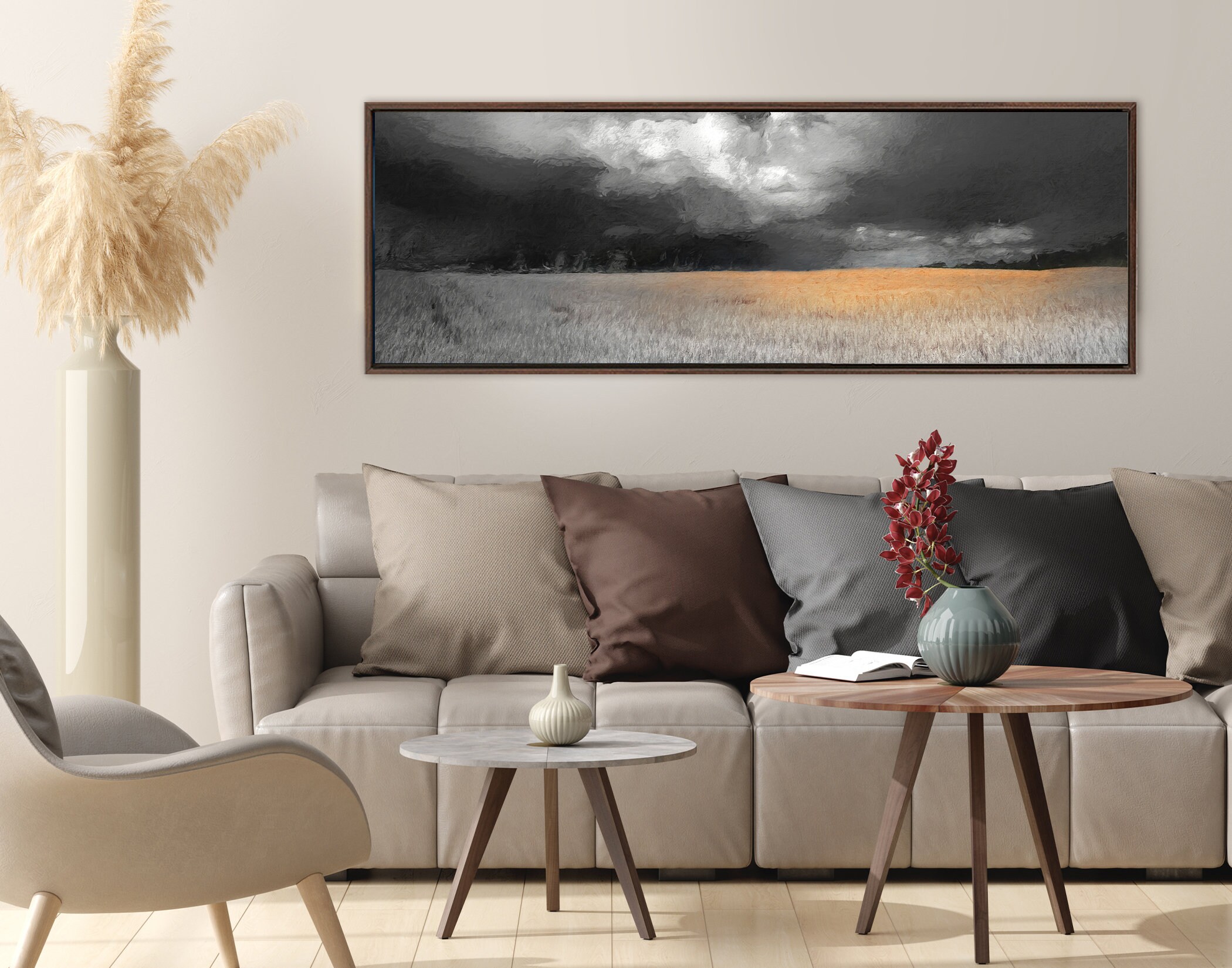 Burnt Orange And Gray Oil Landscape Painting On Canvas Ready To Hang