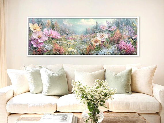 Wildflower Meadow Canvas – Large Rustic Floral Landscape Wall Art