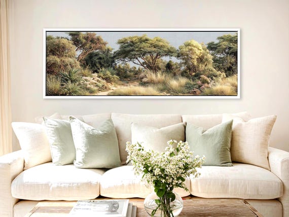 Japandi Landscape Canvas – Framed Panoramic Forest Wall Art Print