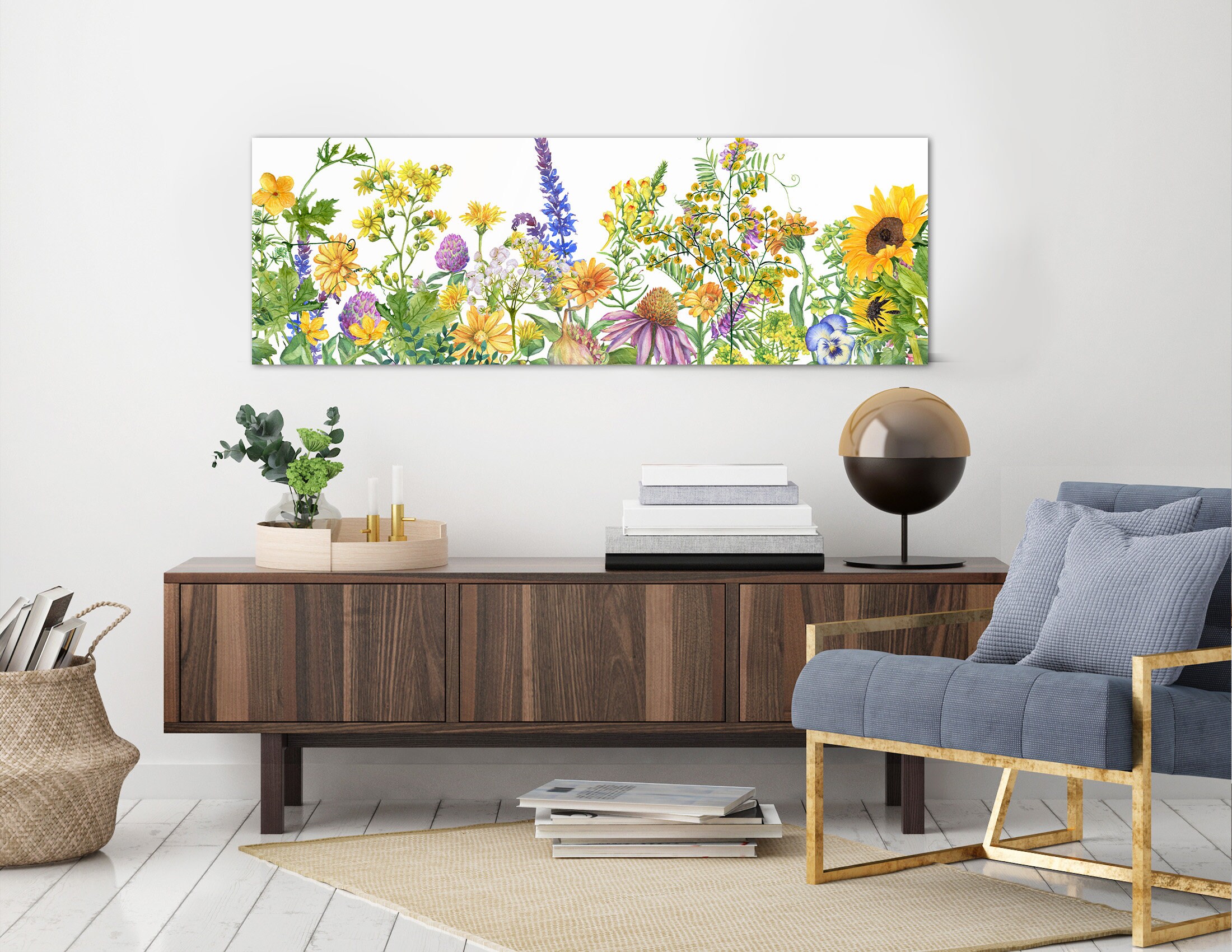 Botanical Wall Art Print. Flower Meadow, Watercolor Flowers Painting ...