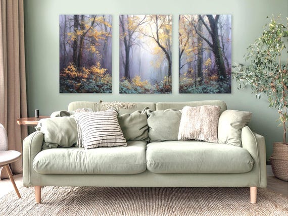 Forest Canvas Triptych: Set of 3 Moody Nature Landscape Art Prints