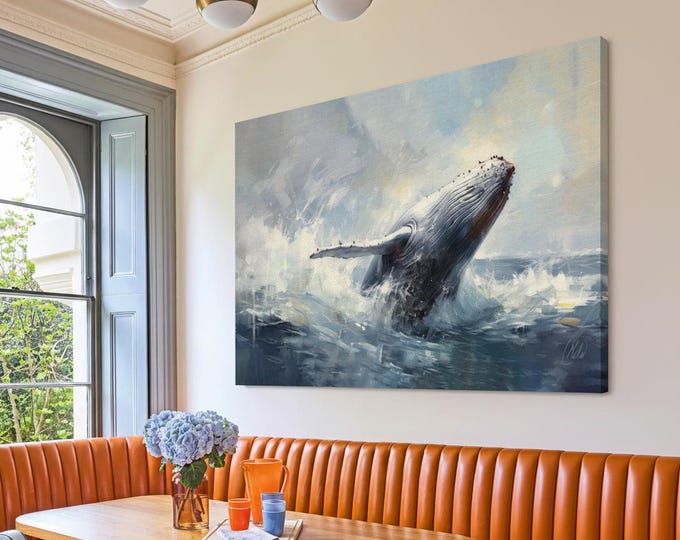 Humpback Whale Canvas Wall Art: Panoramic Ocean Print with Optional Frame