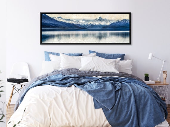 Mountain Mirror Lake Landscape, Oil Painting On Canvas by Mela - Large Gallery Wrapped Canvas Wall Art Prints With Or Without Floating Frame