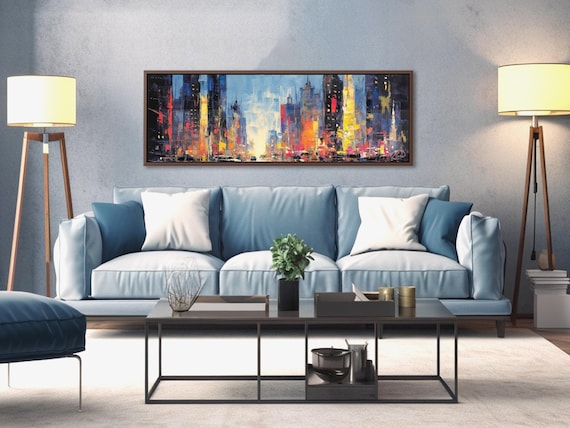 Abstract New York Cityscape Canvas Print: Colorful Modern Panoramic Urban Wall Art