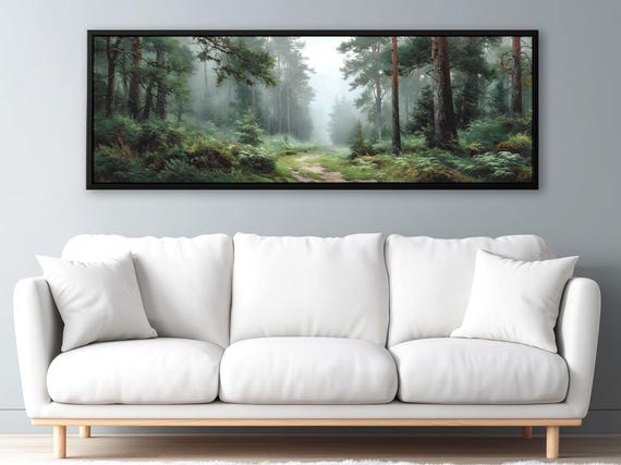 3D Optical Illusion Forest Canvas – Extra Wide Nature Landscape Wall Art, Panoramic Enchanted Woodland Scene Print, Canvas with Depth Effect