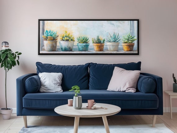 Succulents in Pots Canvas Print for Dining Room Decor - Elegant Home Artwork