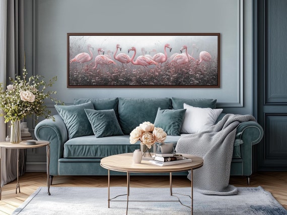 Moody Canvas Art of Pink Flamingos. Perfect for Coquette & Hypebeast Room Decor. Extra Large Aesthetic Wall Art Above Bed