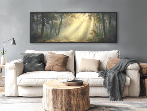 Foggy Forest Scene - Sky-High Trees Enveloped in Mist - Classical Style Framed Art
