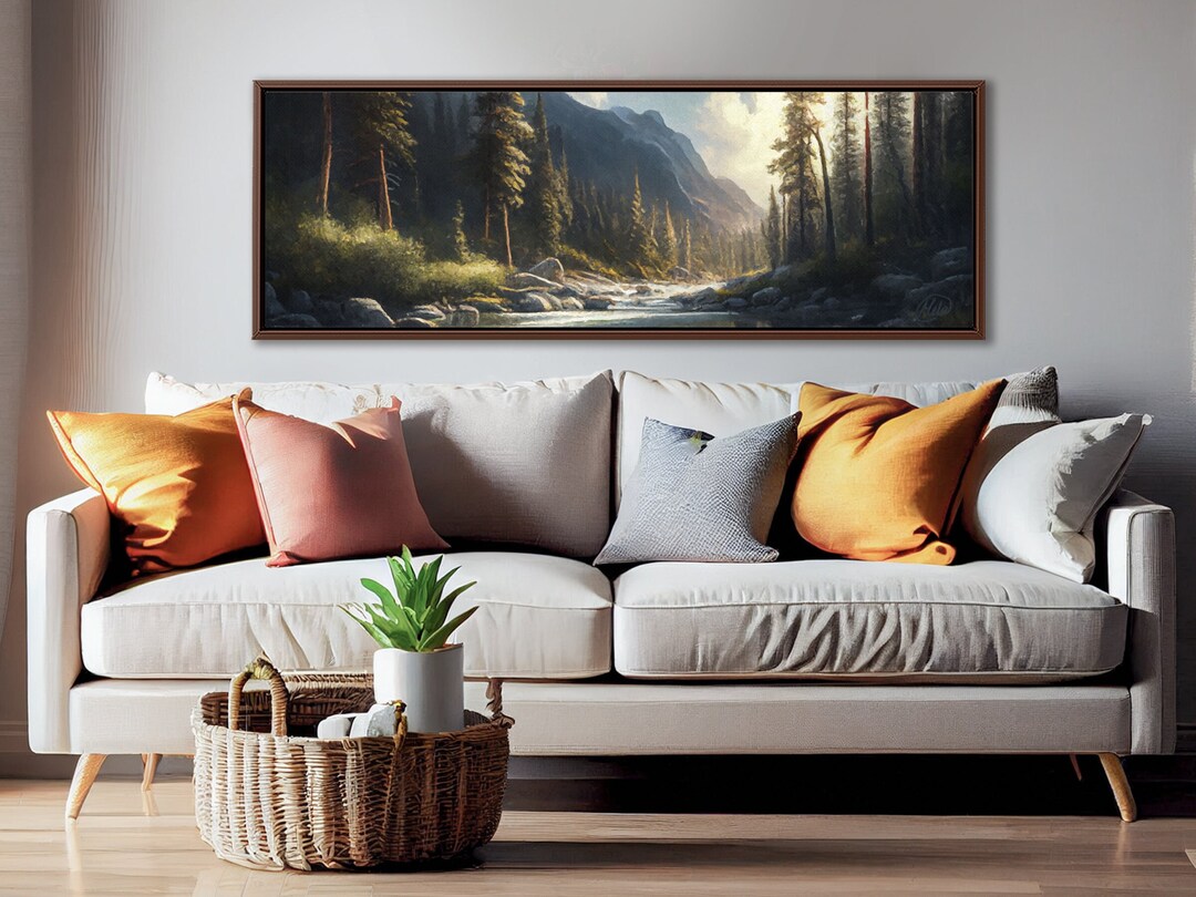 Mountain River Wall Art, Oil Landscape Painting on Canvas by Mela Large