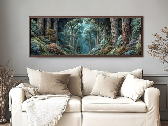 Moody Forest Wall Art – Panoramic Nature Canvas, Optical Illusion Print, Dark Academia Decor, Whimsigoth Aesthetic Art