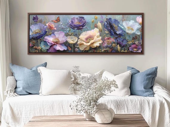 Wildflower Meadow Wall Art – Floral Canvas Print, Extra Wide Fantasy Nature Wall Art 3D Illusion