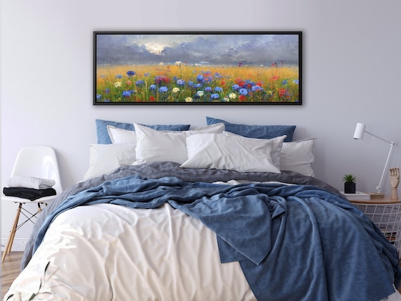 Cornflowers Meadow Wall Art, Artwork On Canvas by Mela - Large Wrapped Canvas Wall Art Prints With Or Without Floating Frames