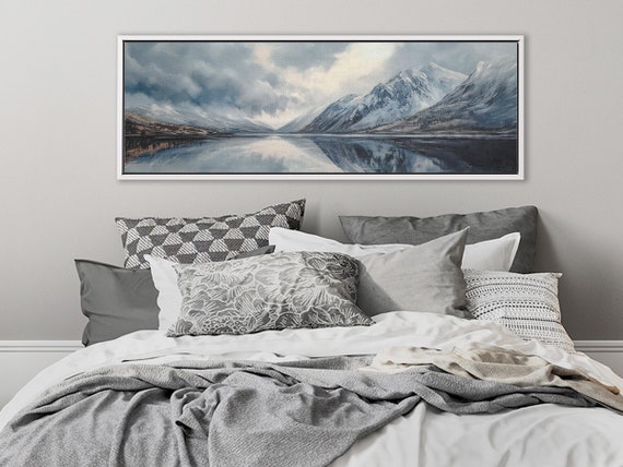Iceland - Mountain Lake - Panoramic Artwork on Canvas - Minimalist Above Bed Wall Art