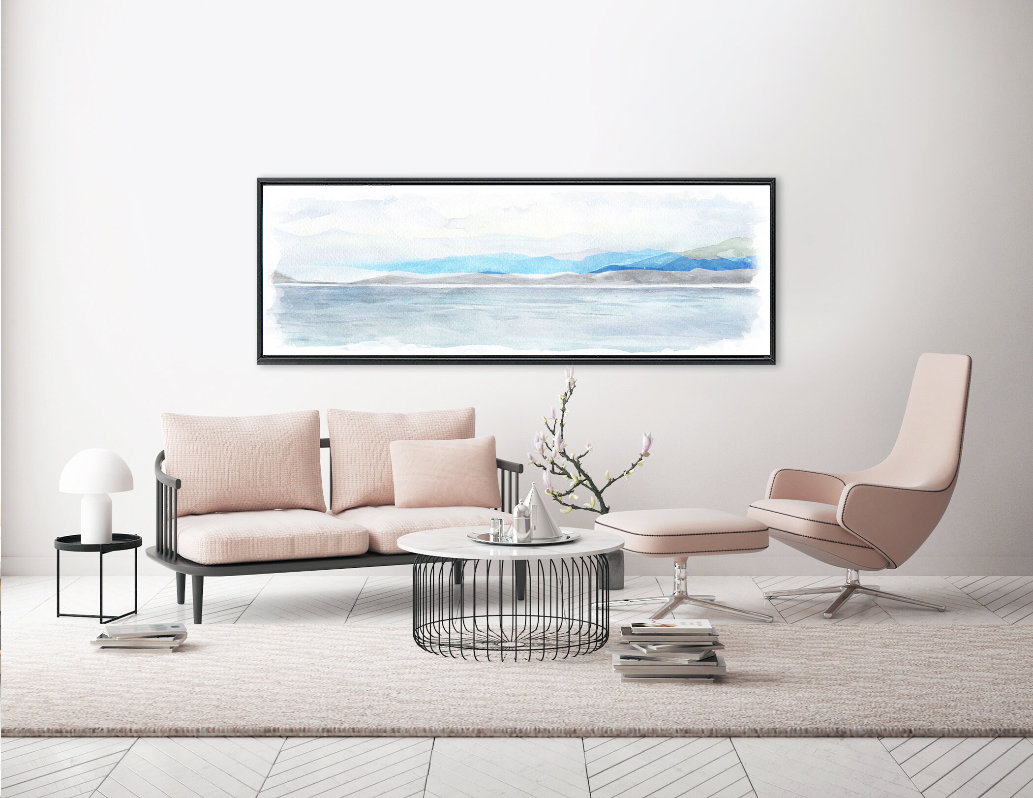 Coastal Wall Art, Watercolor Landscape Painting Ready To Hang Large