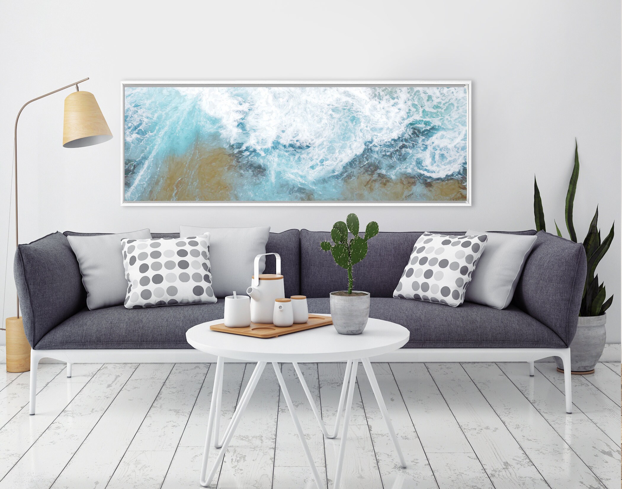 Wave, Oil Contemporary Coastal Wall Art Ready To Hang Large Panoramic
