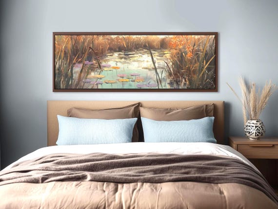 Golden Sunset Water Lilies Pond Canvas Art - Above Bed Decor