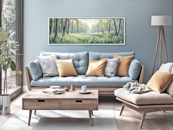 Lily of the Valley in the Forest: Aesthetic Sage Green Wall Art, Floral Panoramic Canvas Print. Botanical Wall Art On Canvas.