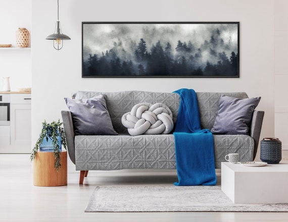 Foggy Mountain Forest Landscape, Oil Painting On Canvas - Large Panoramic Gallery Wrap Canvas Wall Art Prints With Or Without Floater Frames