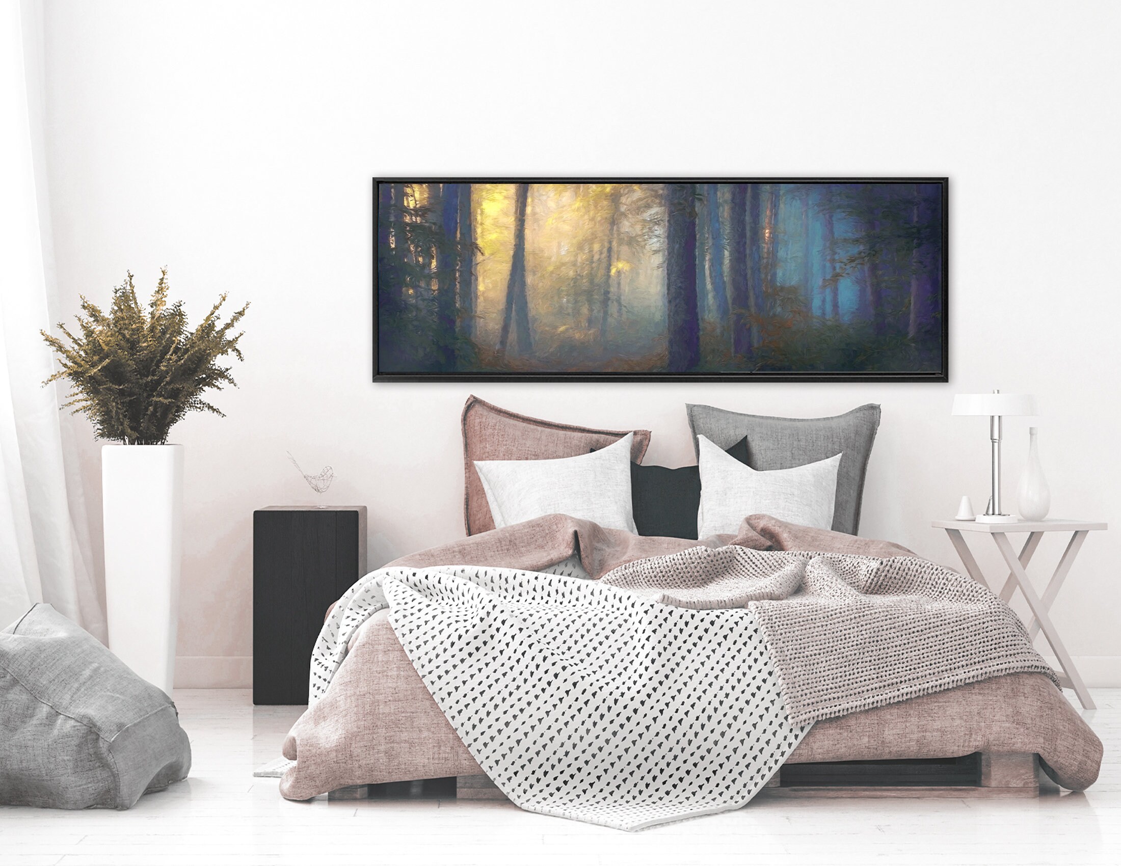 Misty Forest Wall Art, Oil Landscape Painting On Canvas Ready To Hang