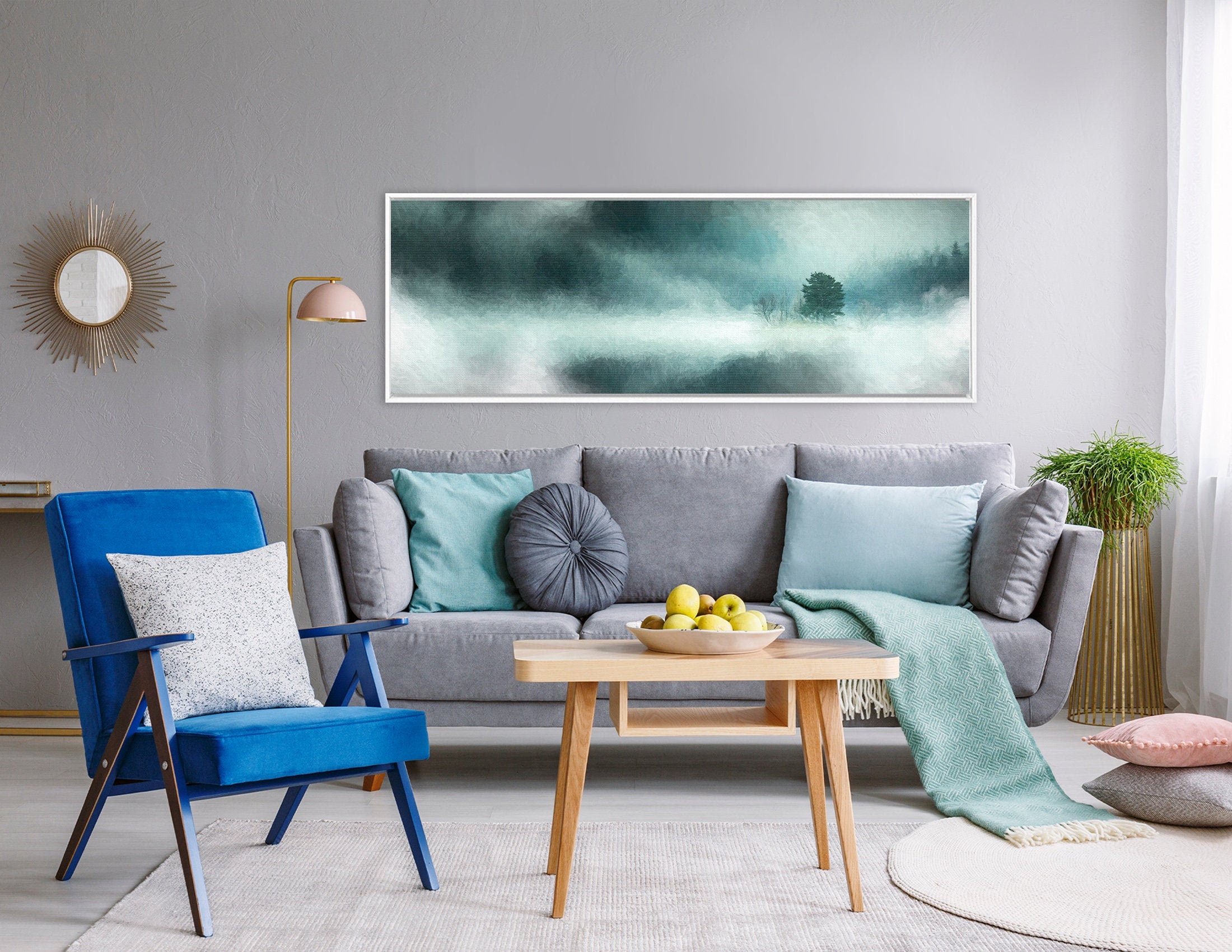 Storm, Teal Landscape, Oil Painting On Canvas Ready To Hang Large