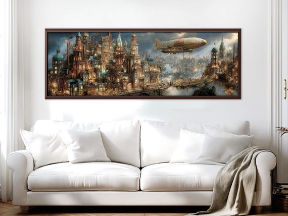 Dark Academia Industrial Wall Art, Steampunk – Fantasy Airship Surreal Wall Print, Steampunk Airship Art, Fantasy wall art, Surreal art