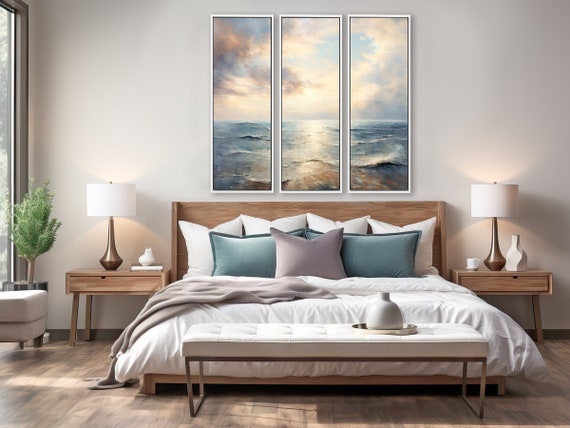 Gallery Wall Set Of 3 Prints With Ocean Wall Art, Realistic And Serene Seascape Oil Paintings Printed on Canvas With/Without Floating Frames