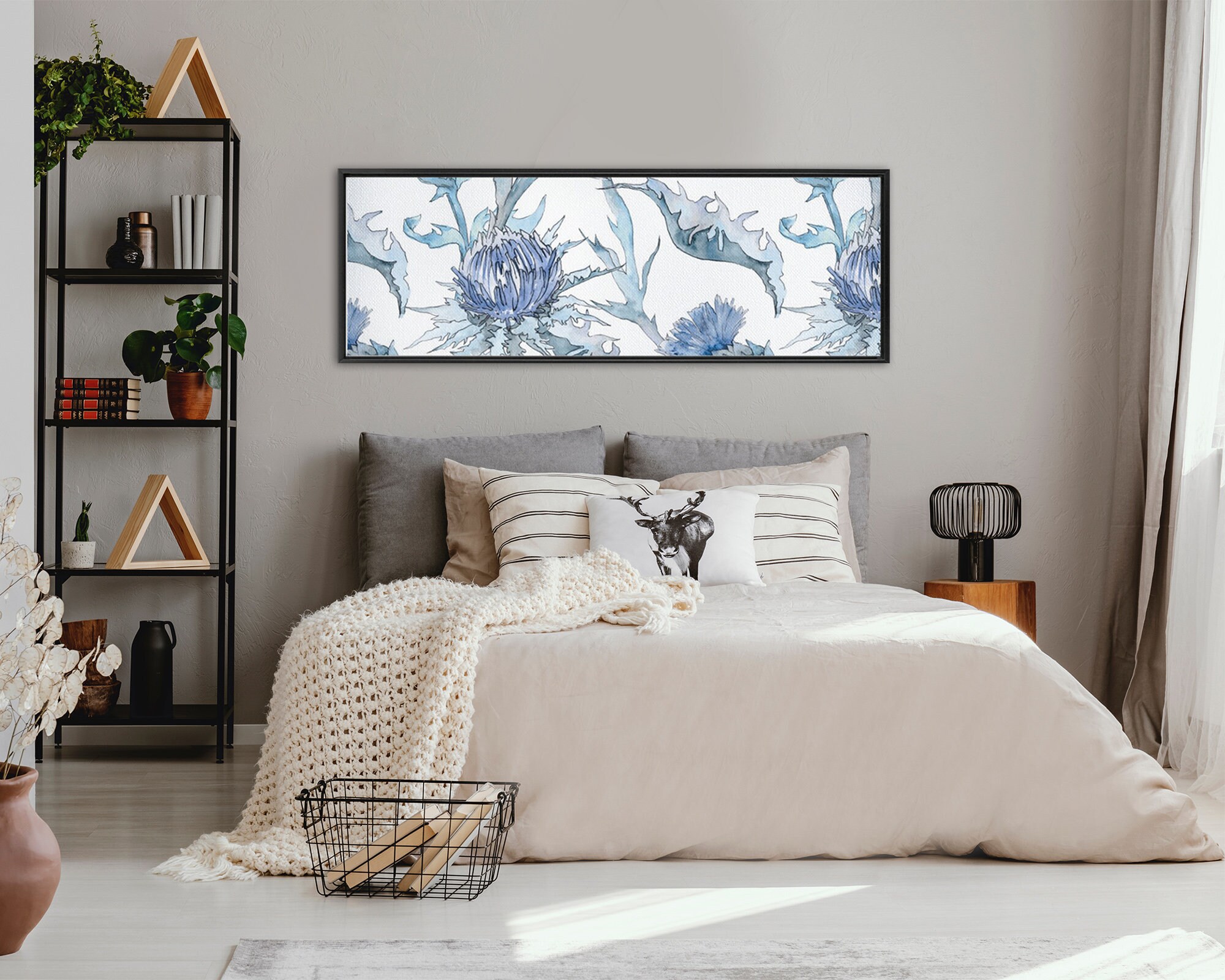 canvas flowers thistle painting panoramic prints watercolor botanical abstract