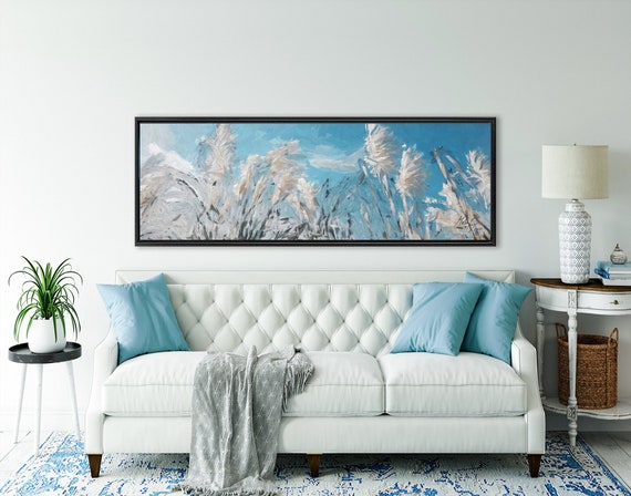 Pampas Grass Wall Art, Oil Landscape Painting On Canvas - Ready To Hang Large Wrapped Canvas Wall Art Prints With Or Without Floating Frames