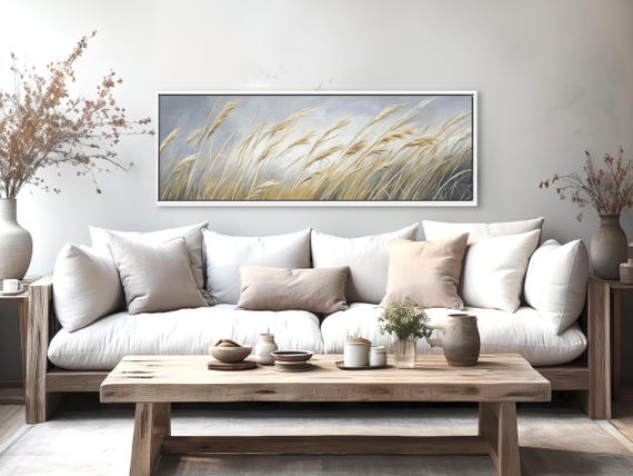 Golden Wheat Fields Panoramic Canvas - Neutral Wall Art for Aesthetic Room Decor