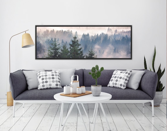 Foggy Mountain Forest, Landscape On Canvas - Ready To Hang Large Panoramic Canvas Wall Art Prints With Or Without Floater Frame