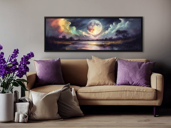 Moon, Night Landscape Wall Art, Oil Painting On Canvas By Mela - Large Gallery Wrapped Canvas Wall Art Prints With / Without Floating Frames