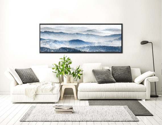 Foggy Mountain Forest Landscape, Oil Impressionist Painting On Canvas - Large Gallery Wrap Canvas Wall Art Print With Or Without Float Frame