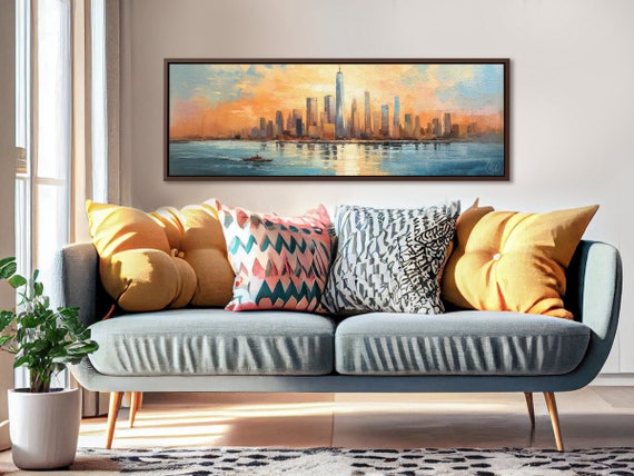 New York Abstract Style Wall Art, Oil Painting On Canvas By Mela - Large Gallery Wrapped Canvas Wall Art Prints With/Without Floating Frames