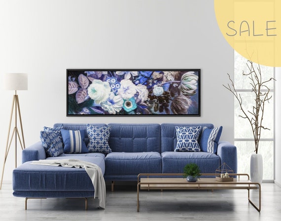 Botanical print. Composition of flowers and leaves, oil painting on canvas - gallery wrap canvas wall art print with or without float frame.