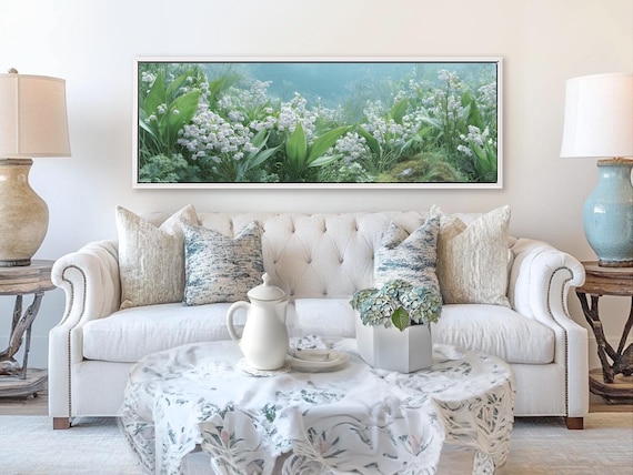 Lily Of The Valley, Wildflowers Field Canvas Framed, Botanical Wall Art Print On Canvas, Nature Lovers Gift, Wildflower Print, Above bed Art