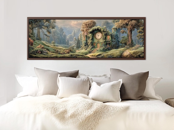 Fairy House Forest Canvas Print – Panoramic Fantasy Wall Art, Cottagecore Bedroom Decor