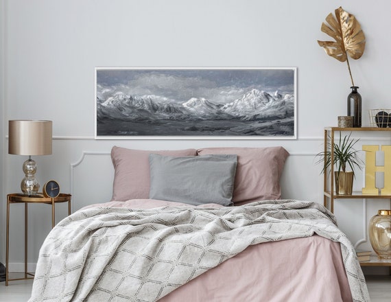 Mountain Wall Art, Oil Landscape Painting On Canvas - Ready To Hang Large Panoramic Canvas Wall Art Prints, With Or Without Floating Frames.