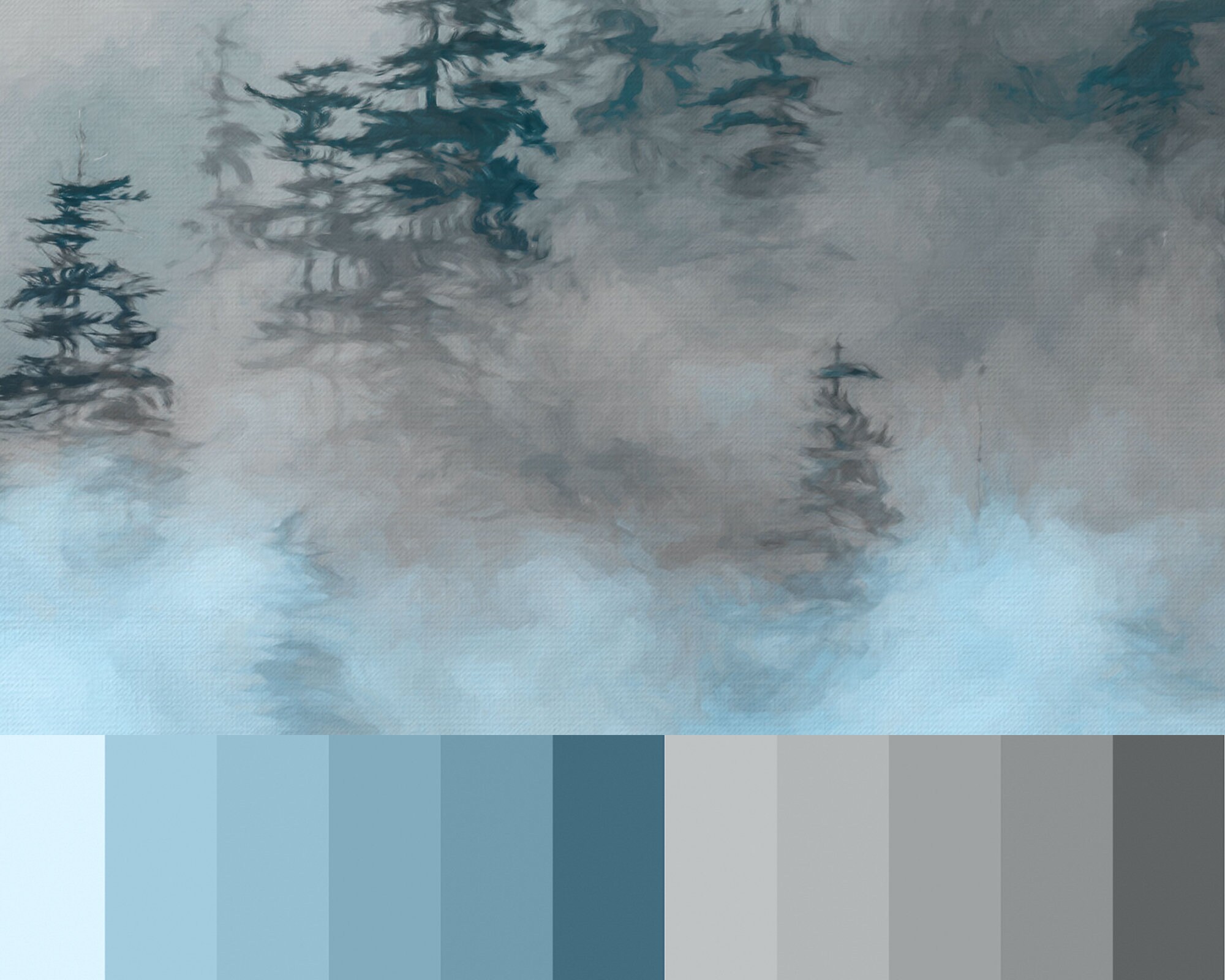 Foggy Mountain Forest, Oil Landscape Painting On Canvas Ready To Hang