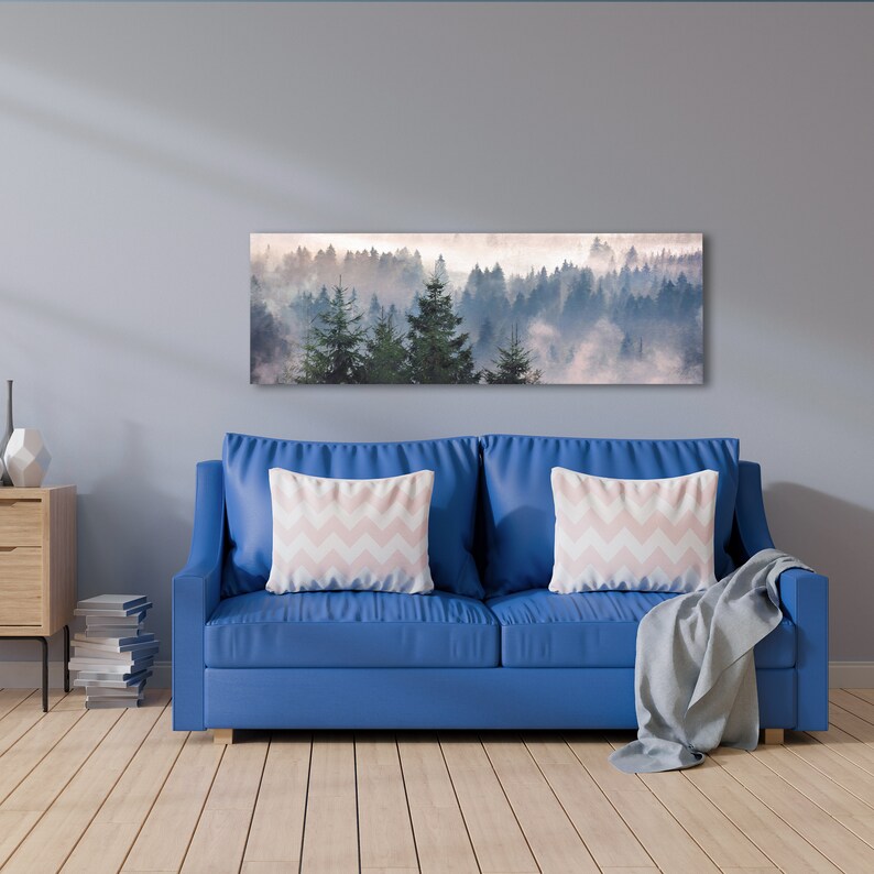 Foggy Mountain Forest, Oil Landscape Painting On Canvas Ready To Hang Large Panoramic Canvas Wall Art Prints With Or Without Floater Frame image 4