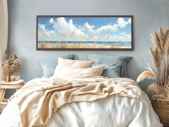 Pampas Wall Decor with Serene Beach View. Long Narrow Coastal Art - Hypebeast Nature Inspired Beach Wall Art
