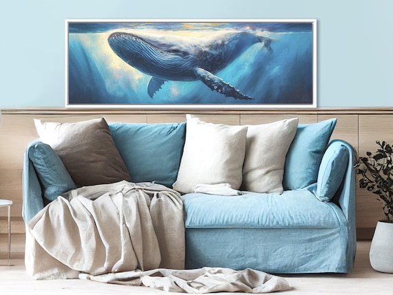 Majestic Humpback Whale: Ocean Large Wall Art for Nautical Decor. Underwater Elegance Canvas Print, Above Bed Decor