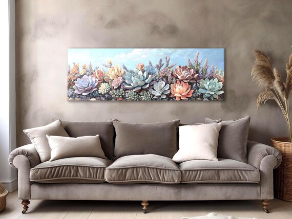 Succulent Garden Canvas – Botanical Wall Art Print in Pastel Tones