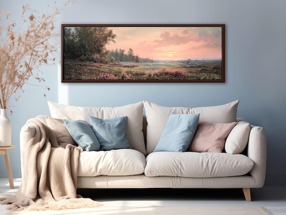 Sunrise Meadow Canvas – Romantic Golden Hour Panoramic Landscape Wall Art