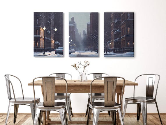 New York Triptych Canvas – Vintage Cityscape Wall Art Set of 3 Prints